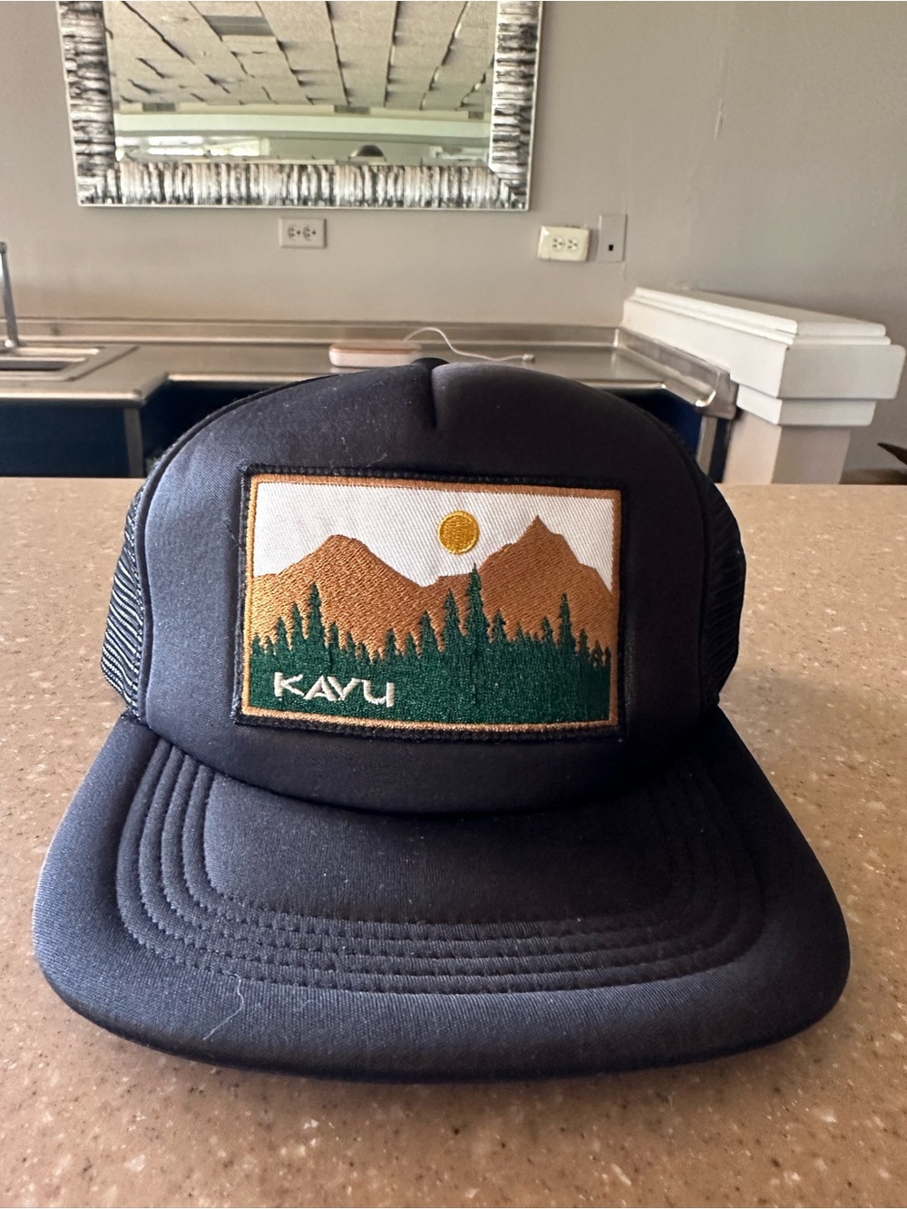 Kavu Black Hat with Mountain Patch
